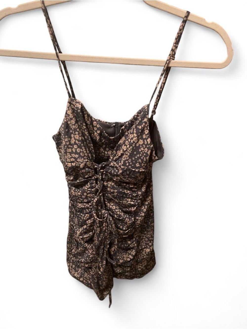 Blush Floral Ruched Cami in Brown and Tan